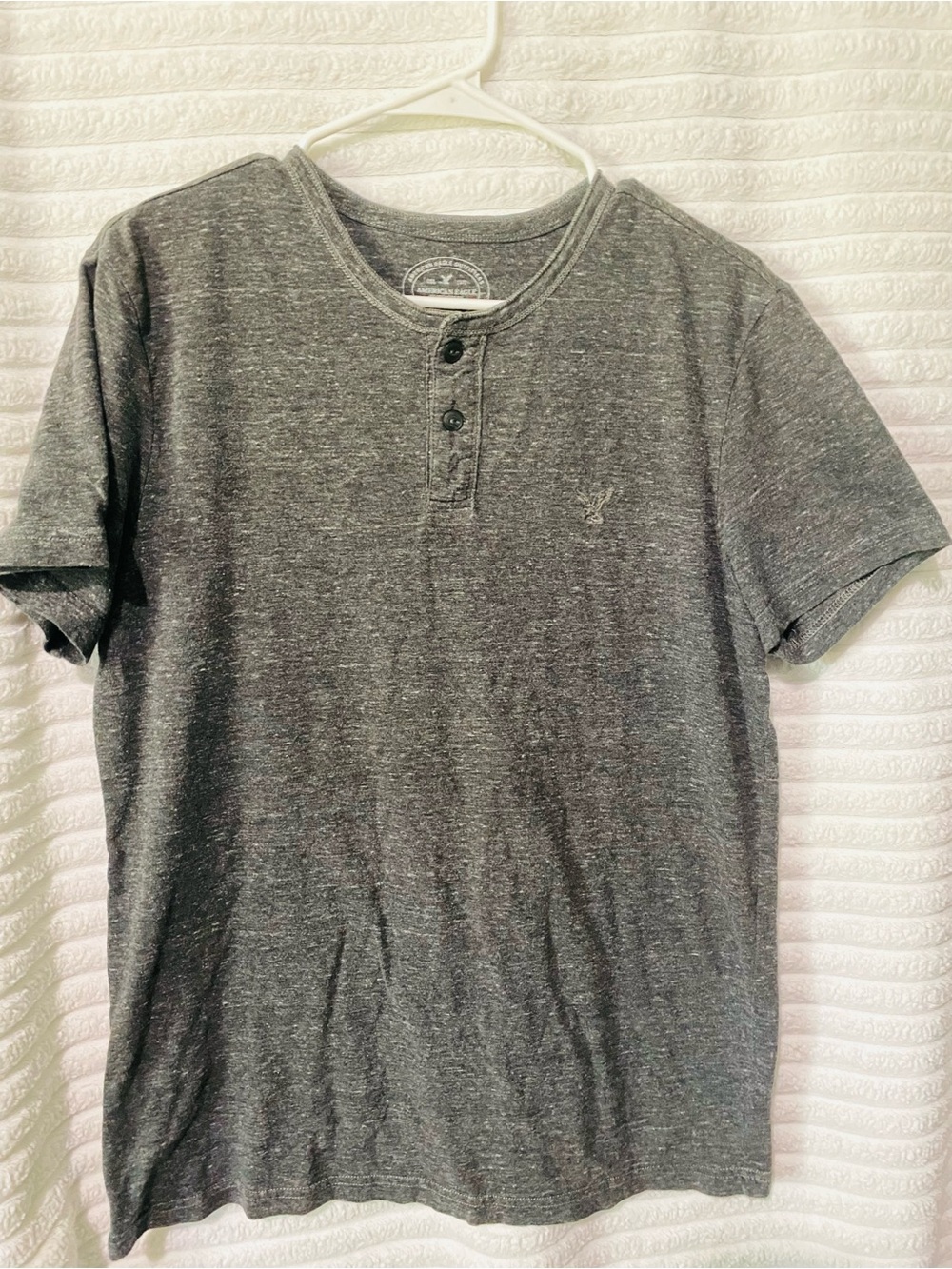 American Eagle Outfitters Charcoal Heather Short-Sleeve Henley